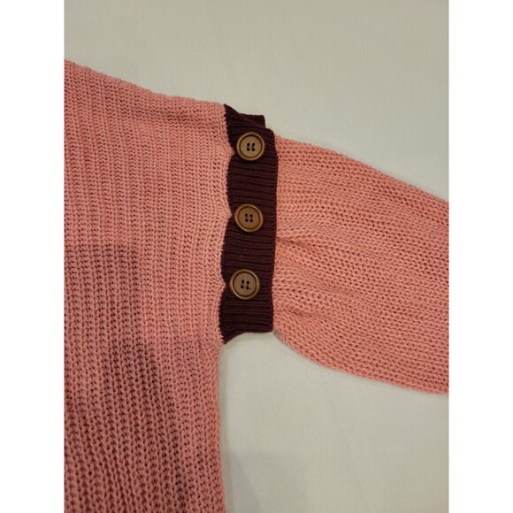 Umgee Sweater Womens 1X Detachable Sleeve V Neck Oversized Knit Pink Burgundy - Picture 10 of 12